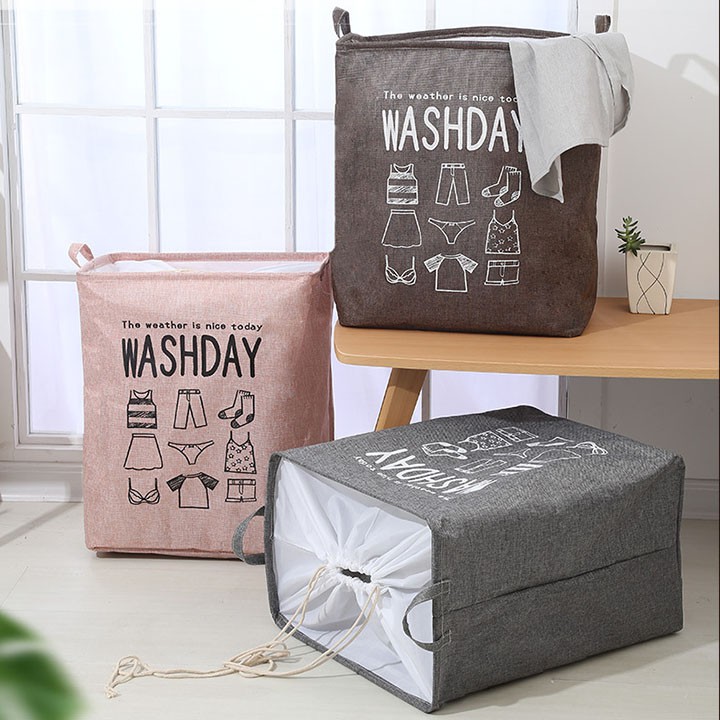 Giỏ đựng bảo quản quần áo bằng vải cỡ lớn, túi đựng chăn màn đa năng washday gấp gọn vintage HL7