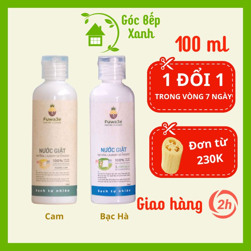 Nước giặt Fuwa3e Enzym cam, bạc hà sinh học an toàn chai 100 ml GOBEXA