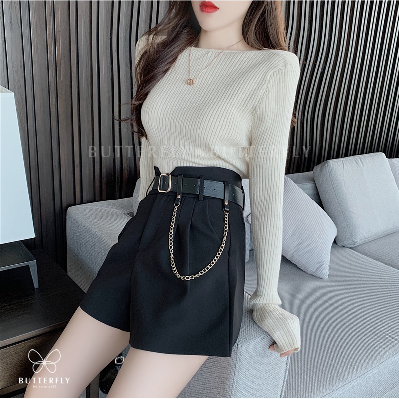 Quần đùi sooc nữ đẹp BUTTERFLY cạp lưng cao, quần short lửng dáng chữ A - Q01 | BigBuy360 - bigbuy360.vn