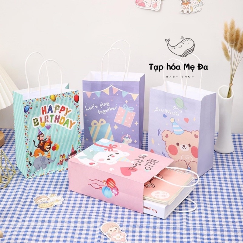 Túi Giấy Kraft Đựng Quà Tặng Sinh Nhật Có Quai Xách Hình Nhân Vật Hoạt Hình Siêu Dễ Thương Nhiều Kích Cỡ