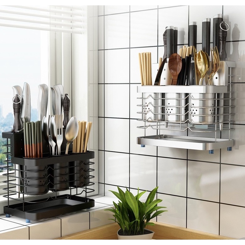 Ống Đũa Inox 304 Treo Tường Hoặc Để Bàn 2 in 1 Cao Cấp GAGI GD01 Không Gỉ Sét, Đựng Đũa Muỗng Tiện Lợi