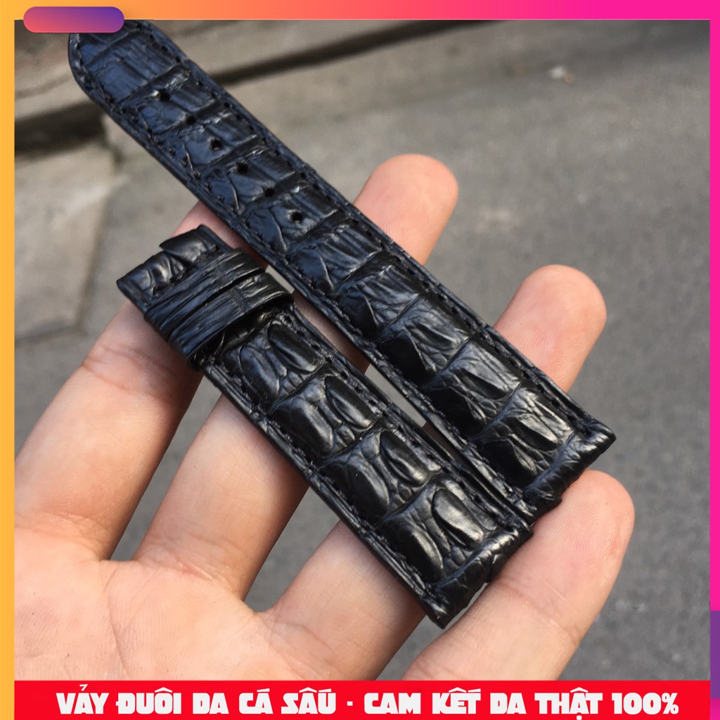 Dây đồng hồ VẢY ĐUÔI da cá sấu màu đen cao cấp đủ size