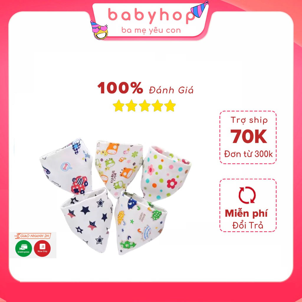 Yếm xô tam giác cúc bấm in hình ngộ nghĩnh cho bé 100% cotton - random mẫu ngẫu nhiên