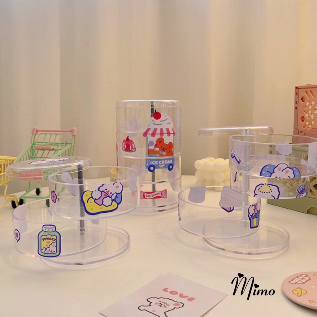 Hộp trong suốt để bàn cao cấp 2 lớp dùng đựng trang sức, đồ cá nhân, dụng cụ trang điểm nhiều tầng xoay độc đáo