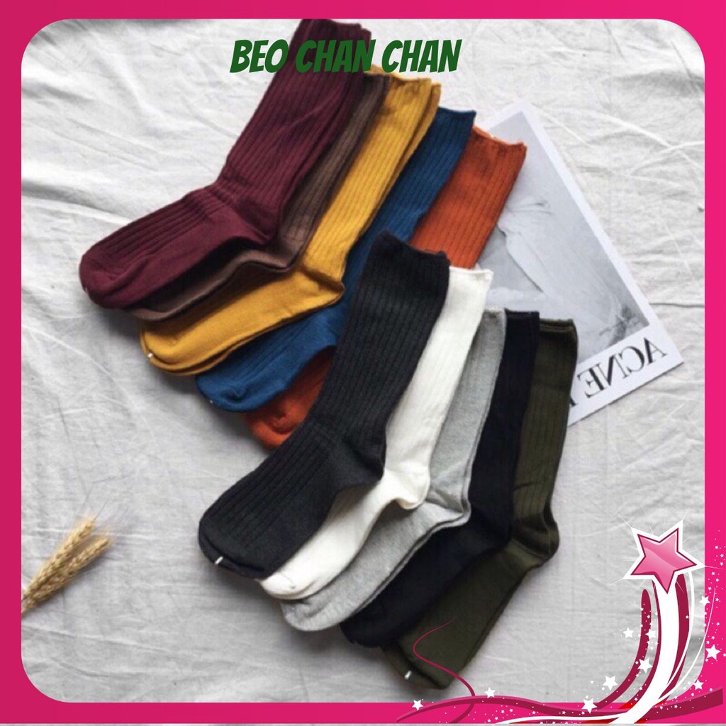 Tất cổ cao nữ , vớ cao cổ nam, tất vintage gân vớ Hàn Quốc