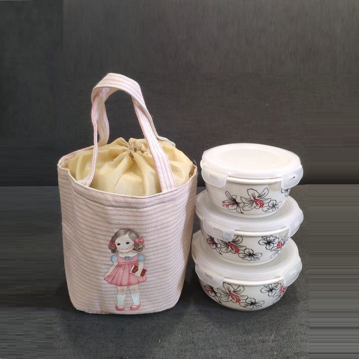 bộ 3 thố sứ kèm túi giữ nhiệt - bộ 3 thố sứ Donghwa