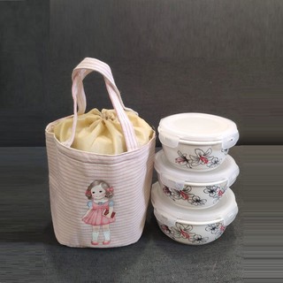 bộ 3 thố sứ kèm túi giữ nhiệt - bộ 3 thố sứ Donghwa