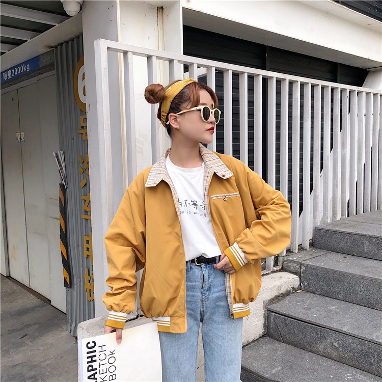 Áo khoác bomber vàng mặc được 2 mặt ULZZANG | BigBuy360 - bigbuy360.vn