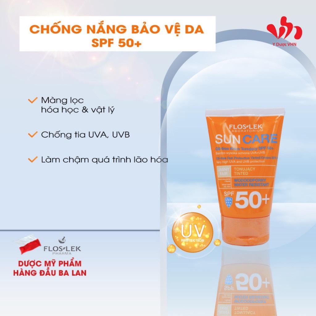 Kem Chống Nắng Cho Da Dầu Mụn Oil Free Sun Protection Tinted Cream SPF 50+ FLOSLEK Giúp Bảo Vệ Da Toàn Diện Tuýp 50ml