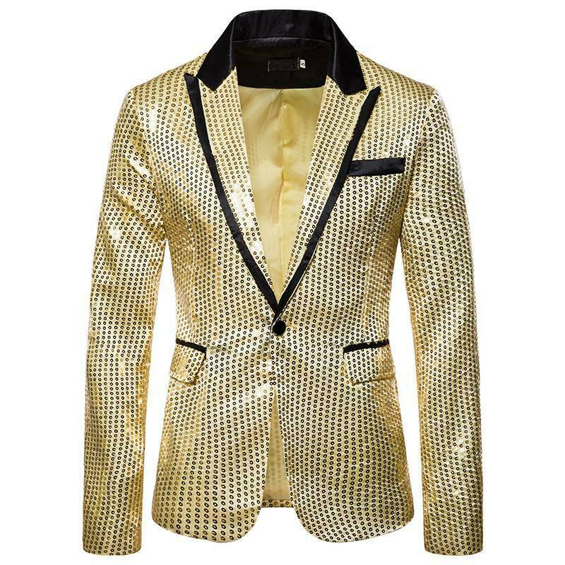 Mens Shining Sequins Tuxedo Suit Party Blazer Gentleman One Button