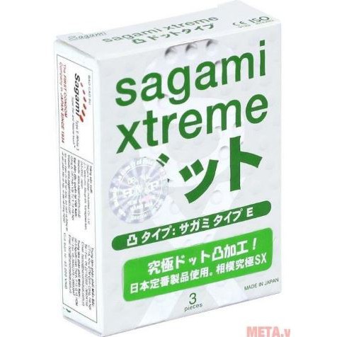 Bao cao su Sagami Xtreme White hộp 3 chiếc có gân và G dọc thân bao