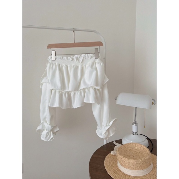 [Ảnh thật/Video]Áo trễ vai trắng Michi xếp tầng xinh xắn