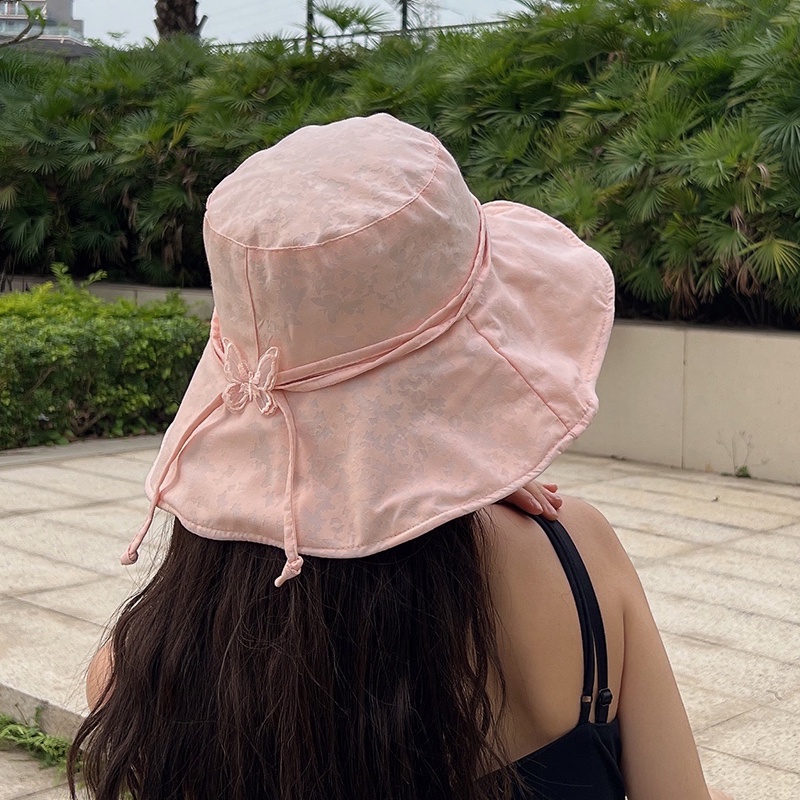Nón Vành Rộng Chống Tia Uv Siêu Nhẹ Thoáng Khí Phối Ren Hình Bướm Thời Trang Mùa Hè Cho Nữ