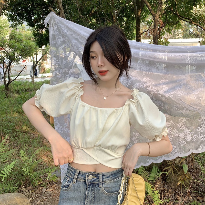 Áo Kiểu Cổ Chữ V Tay Loe Ngắn Thiết Kế Thắt Nơ Ngọt Ngào Thời Trang Cho Nữ