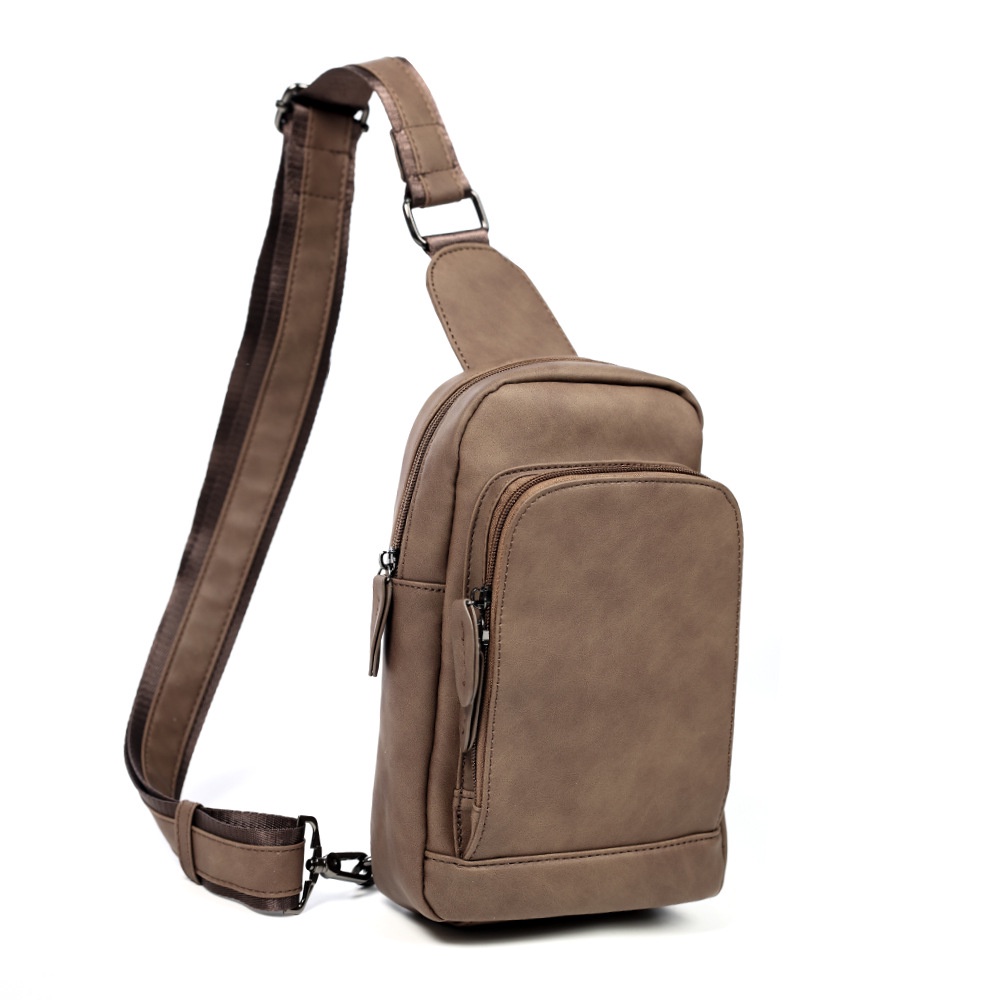 Túi đẹo ngực retro nam nữ đeo vai 1 bên da xịn bao tử dày dặn nhiều ngăn đằng trước Mina