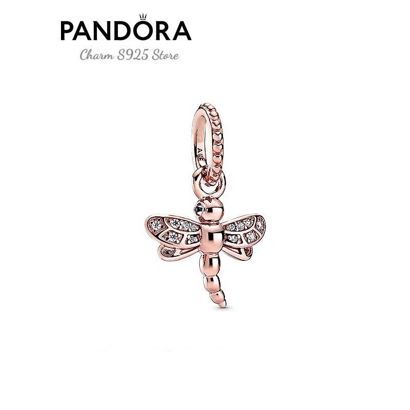 charm pan treo chuồn chuồn vàng hồng đính đá bạc s925