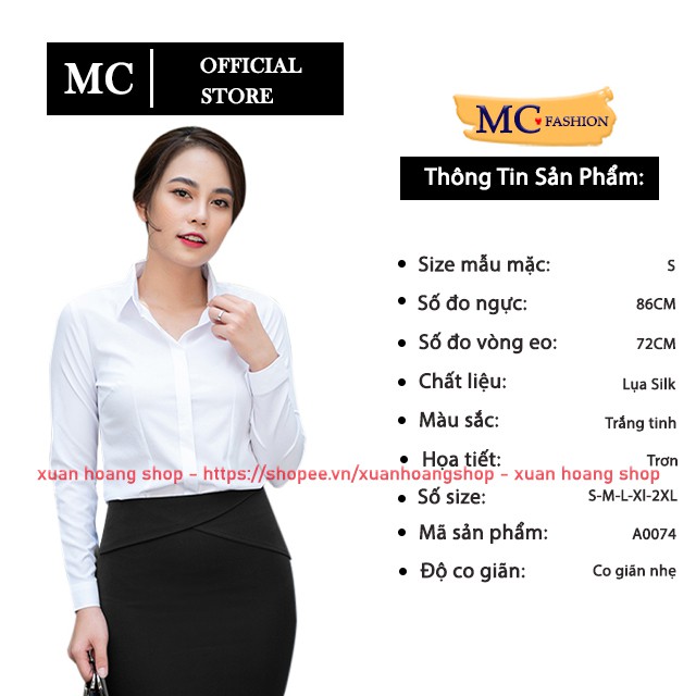 Áo Sơ Mi Trắng Nữ Công Sở Đẹp Mc Fashion, Tay Cộc, Dài, Lửng, Lỡ, Size Đủ, Chất Vải Mát, Co Giãn Nhẹ, A0074