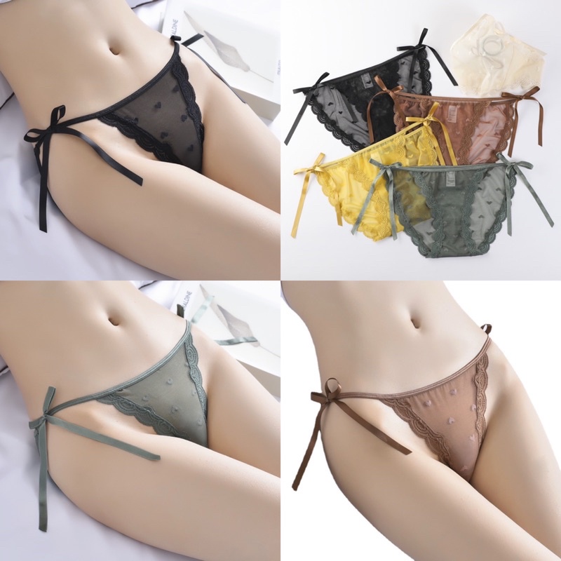 Quần Lót Nữ ❤️ Quần Lót Ren Họa Tiết Tim Thắt Nơ Hông Sexy Điệu Đà Mẫu 039