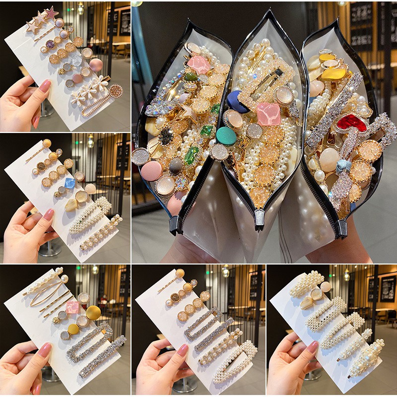 Set 5 / 6 / 8 kẹp tóc đính đá / ngọc trai giả thời trang xinh xắn cho nữ