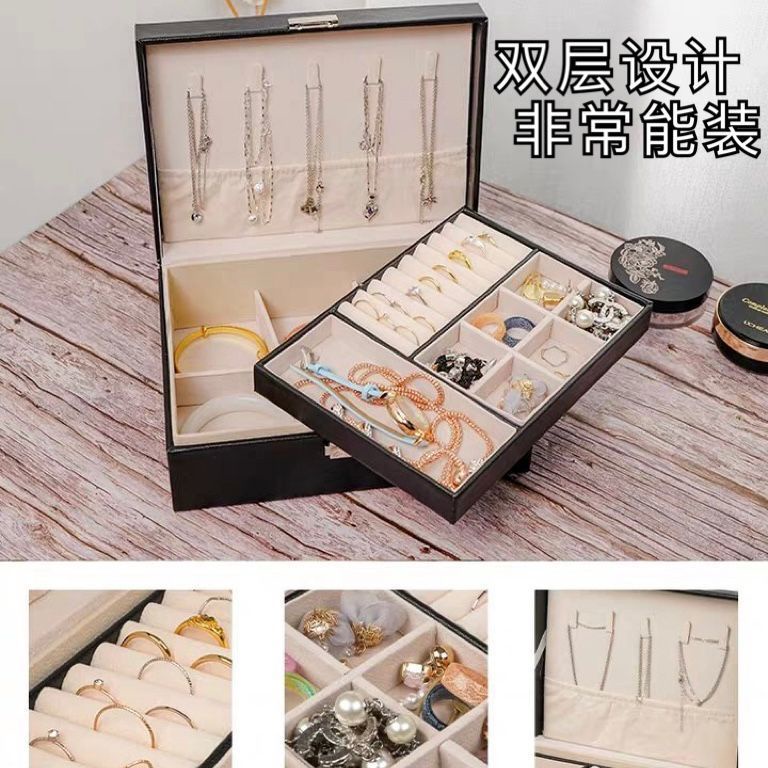 Hộp Đựng Trang Sức Bằng Da Hai Tầng Có Khóa Phong Cách Công Chúa Kotak