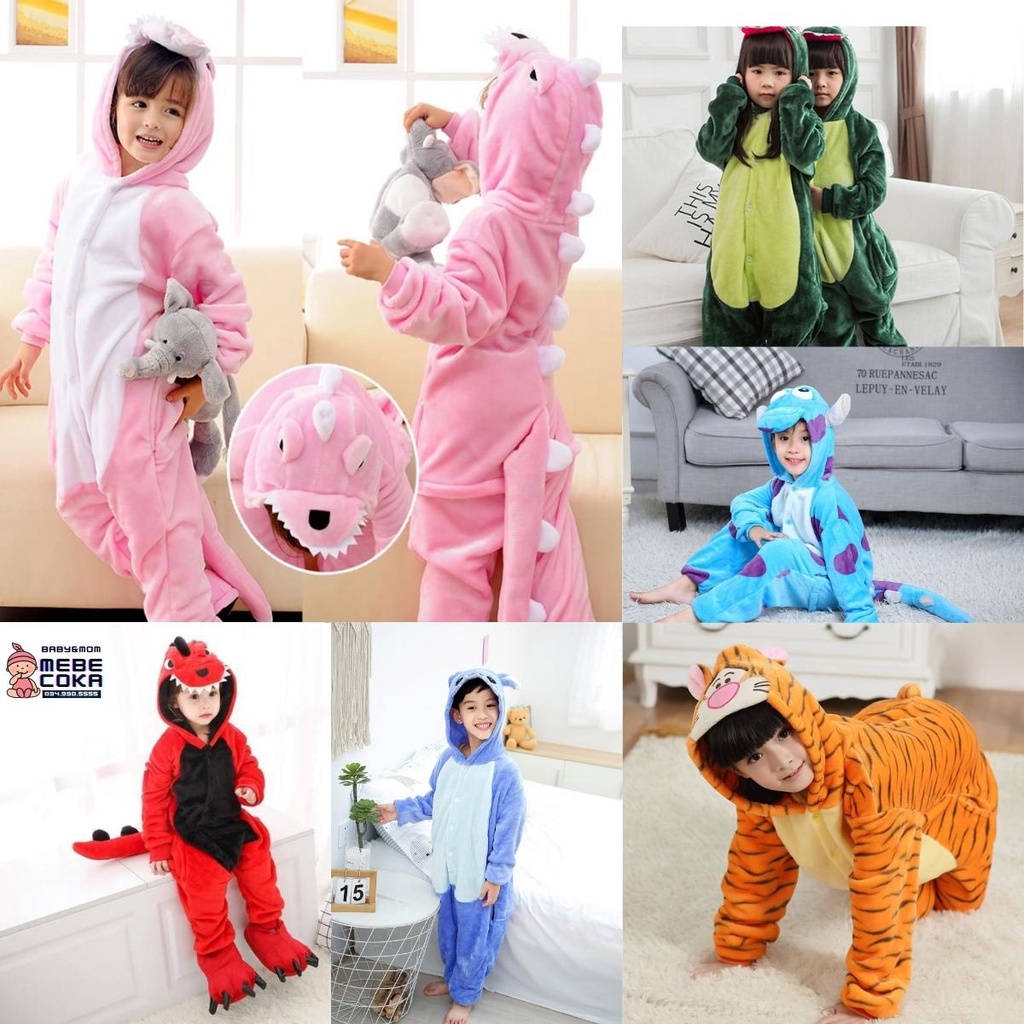 ∈℡✻Bộ đồ hình thú KHỦNG LONG HỒNG cho bé ,bộ liền thân nhiều màu Trai Gái loại CAO CẤP