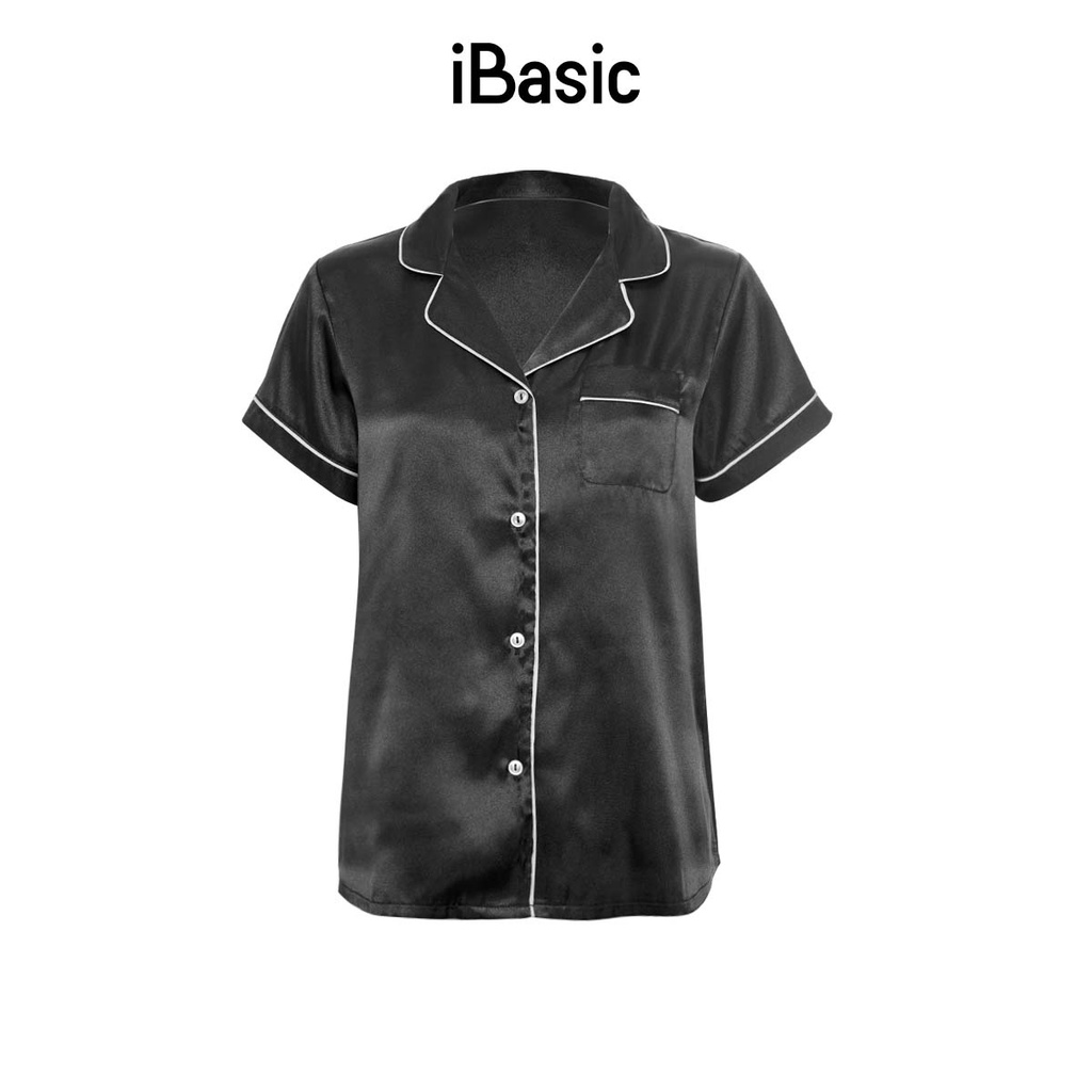 Áo pyjama nữ lụa Satin tay ngắn hoạ tiết iBasic HOMW028T