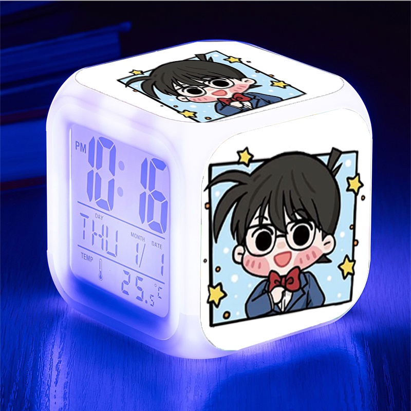 Đồng hồ báo thức để bàn in hình CONAN KAITO KID Thám tử lừng danh anime chibi LED đổi màu