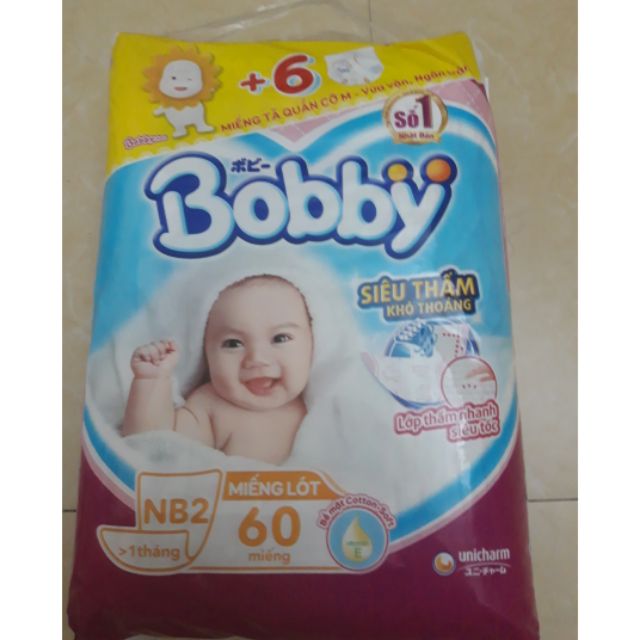 (Tặng thêm 6 tã quần size M) Miếng lót sơ sinh bobby NB2 60