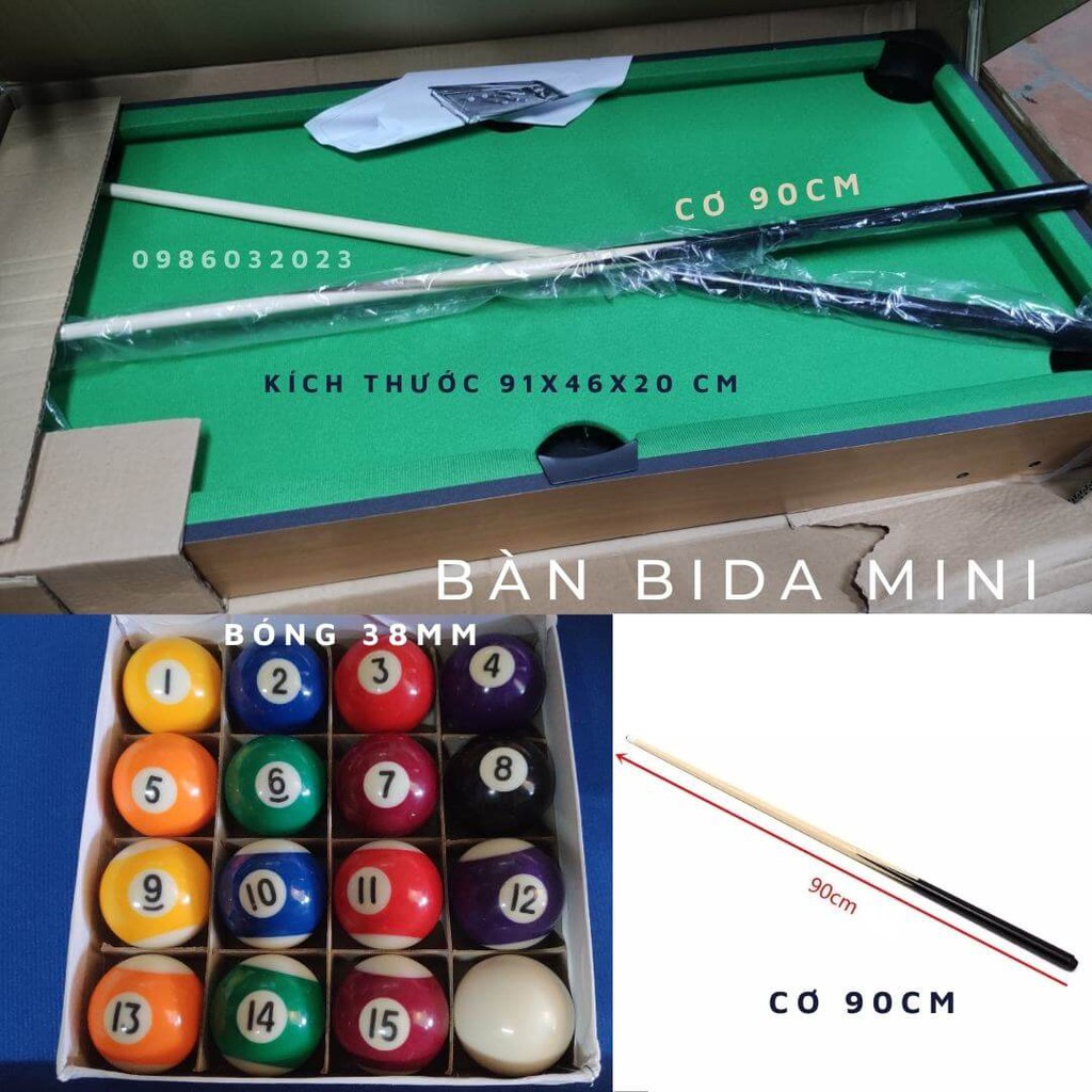 Bàn Bida mini M91 giá rẻ cho trẻ em trong gia đình kích thước 91x46x20cm bi sứ 38mm