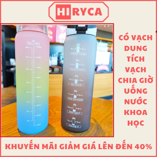 Bình nước 1 lít, bình đựng nước cute thể thao tập gym đi học có ống hút bằng nhựa HI.RYCA BN_Gop3