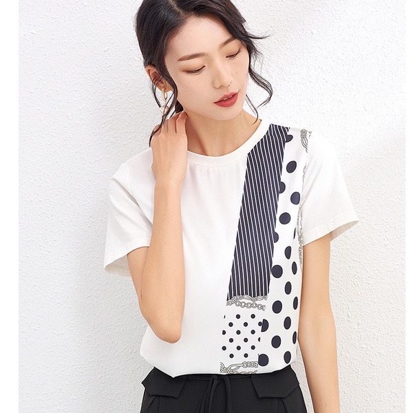 Áo Thun Tay Ngắn Cổ Tròn Họa Tiết Chấm Bi Thời Trang Mùa Hè H4477 2022 Giày Búp Bê Kiểu Dáng Ngọt Ngào Phong Cách Công Chúa