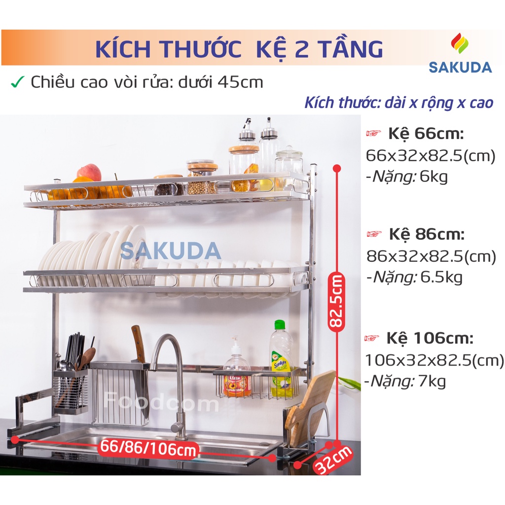 Kệ Chén 2 Tầng Foodcom, Kệ Để Chén Bát Đa Năng Bằng Inox Không Gỉ Cao Cấp