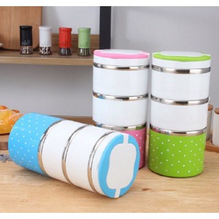 Ca men đựng cơm 3 tầng - hộp đựng cơm 3 tầng inox cao cấp - hộp cơm inox giữ nhiệt 3 tầng chấm bi - cặp lồng cơm