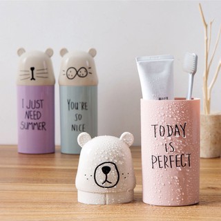 Cốc đựng bàn chải và kem đánh răng có nắp đậy thiết kế hoạt hình dễ thương tiện dụng