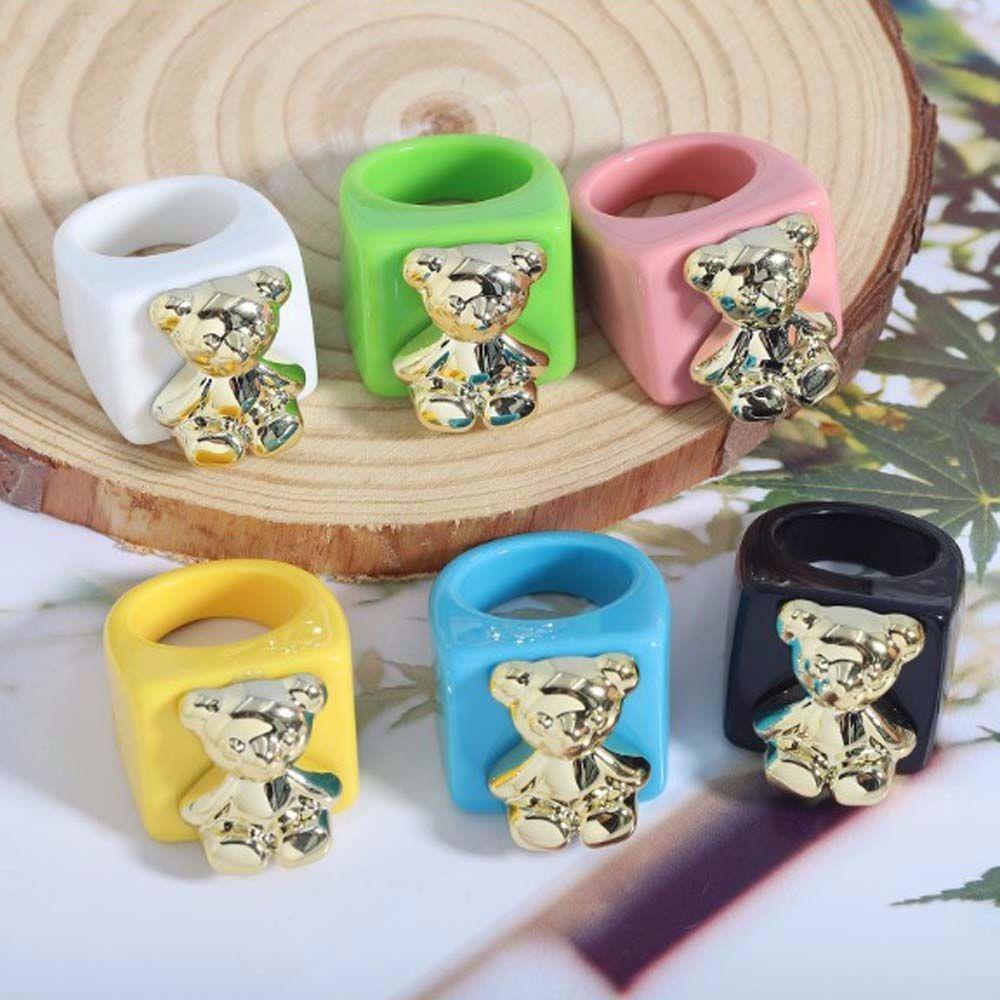 1 Nhẫn Nhựa Trong Suốt Đáng Yêu|Phụ Kiện Thời Trang Hình Gấu Nhiều Màu Dễ Thương