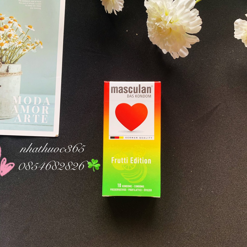 Bao cao su Masculan Frutti Edition 3 hương vị trái cây hộp 10 chiếc