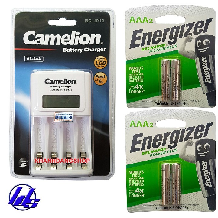 Combo bộ sạc pin AA,AAA có màn hình Camelion BC-1012 kèm 4 pin sạc Energizer AAA 700mAh