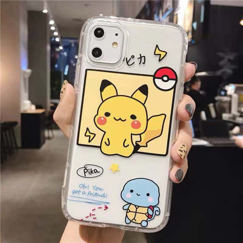 Anti-drop Phone Case iPhone 11 Pro Max X XR XS MAX 7 8 Plus Cartoon Pikachu Shiluo Couple Mobile Phone Cases Transparent Soft TPU Casing iPhone Clear Back Cover Accessories