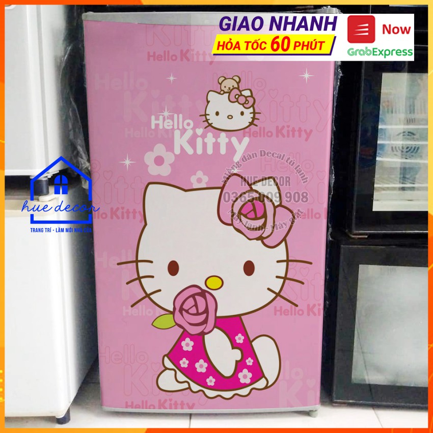 Miếng dán decal  tủ lạnh mini - máy giặt Hello Kity HueDecor-nhẹ nhàng, cá tính, thay đổi không gian cho căn phòng