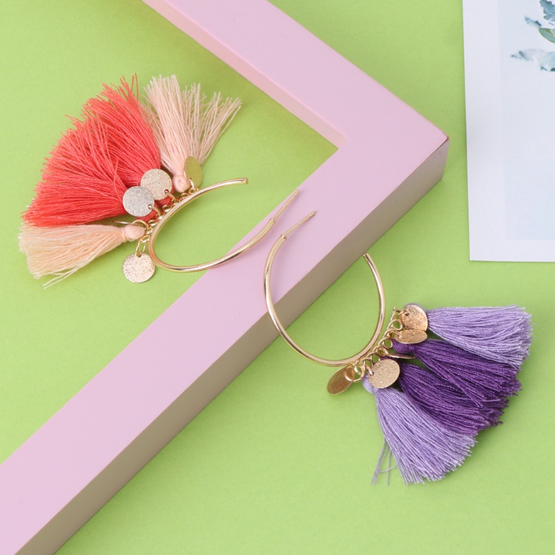 Bông Tai Dáng Dài Phối Tua Rua Phong Cách Dân Tộc Thời Trang Cho Nữ