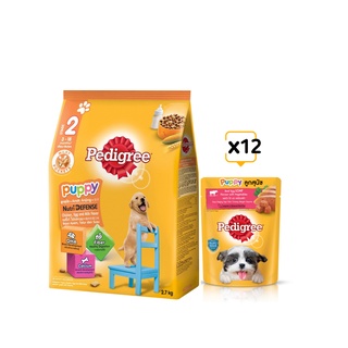 Pedigree® thức ăn cho chó con vị gà, trứng&sữa 2.7kg + dạng sốt vị gà, gan, trứng & rau 80g