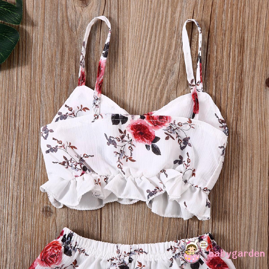 Bộ áo croptop hoạ tiết hoa + quần đùi cho bé gái