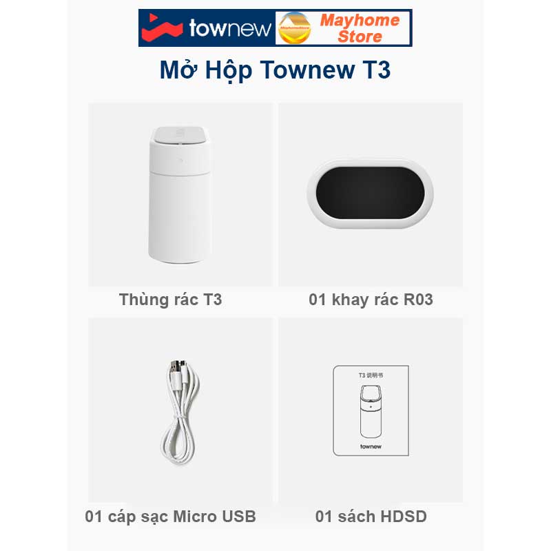 Thùng Rác Tự Động Thông Minh Xiaomi Townew T3 13L - Tự Động Hàn Đóng Gói Túi Rác Thay Túi Rác phù hợp cho không gian hẹp