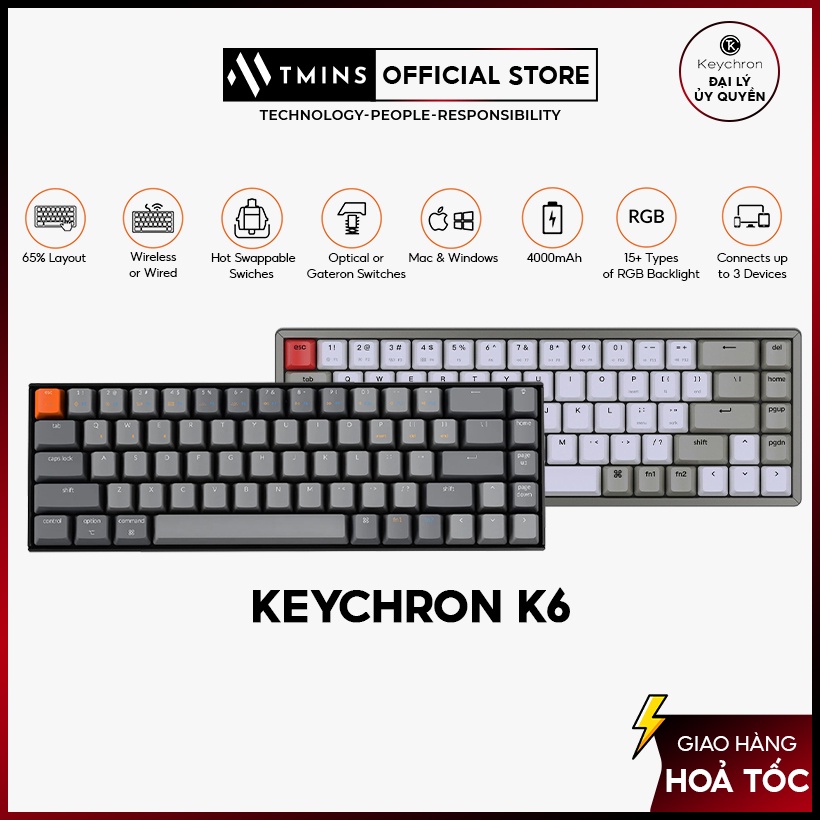 Bàn phím cơ Keychron K6 (Hàng chính hãng) - Bảo hành 12 tháng