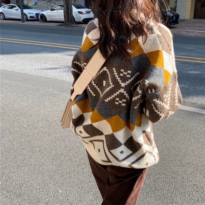 Áo Len Nữ Dày tay dài cổ tròn form rộng họa tiết caro chuẩn phong cách thời trang Hàn Quốc K5H4 | BigBuy360 - bigbuy360.vn
