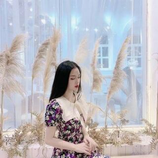 ⚡⚡ VÁY HOA TÍM  CỔ BÈO BUỘC NƠ
