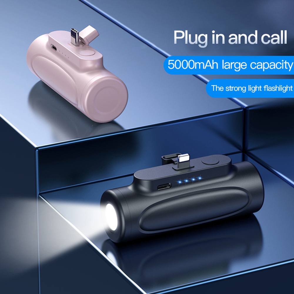 Bộ sạc dự phòng sạc mini 5000Mah với đèn pin Lightning USB-Type C cho iPhone Samsung Huawei Xiaomi Điện thoại dự phòng điện thoại di động