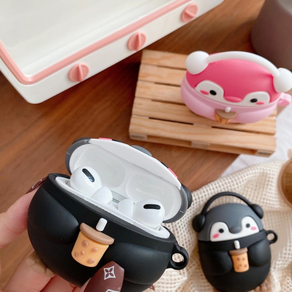 Vỏ Bảo Vệ Hộp Sạc Tai Nghe Airpods 1 / 2 / Pro Hình Chú Chim Cánh Cụt Dễ Thương