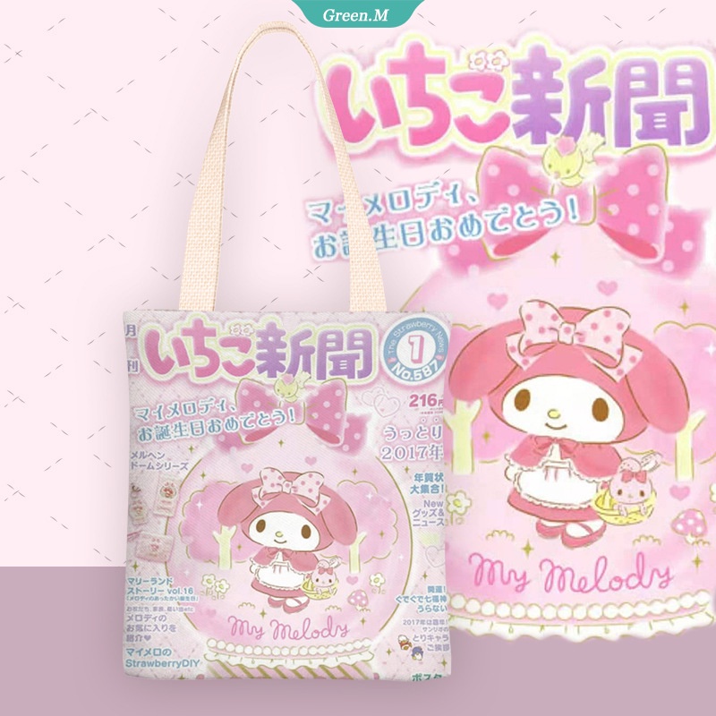 SANRIO Túi Xách Canvas Đeo Vai Đơn Giản In Hình Cinnamoroll Kuromi Melody Pom Pom Dễ Thương Đơn Giản Dành Cho Bạn Nữ