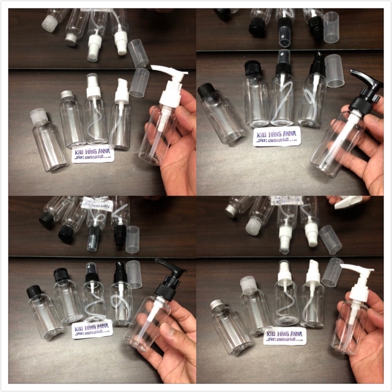 Bộ 5 Chai 50ml chiết Mỹ phẩm Du lịch - Set 5 chai xịt sương/ xịt giọt/ vòi nhấn/ nắp bật/ nắp vặn